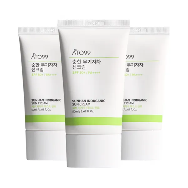 아토99 순한 무기자차 선크림 SPF50+ PA++++ 시카 화이트닝 미백 주름개선 자외선 차단 기능성 건성 추천 약한 톤업 마일드 데일리 비건 인증 저자극 편백수 선크림 50ml, 50ml x 3개