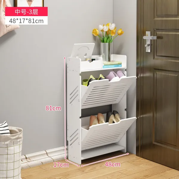 틈새 회전식신발장 얇은서랍장 문틈 좁은 원룸 슬림 신발장, 3 개의 층 2 개의 팁주는 물통 매체 (신발 4 개 쌍을 둘 수 있습니다) 48 * 17 * 81cm개