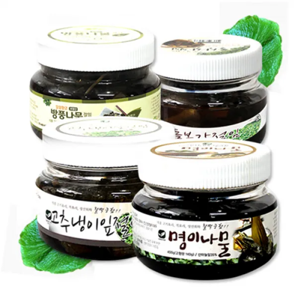 풍성한 절임 베이직 4종세트(명이나물 고추냉이잎 돌산갓 방풍나물), 1box