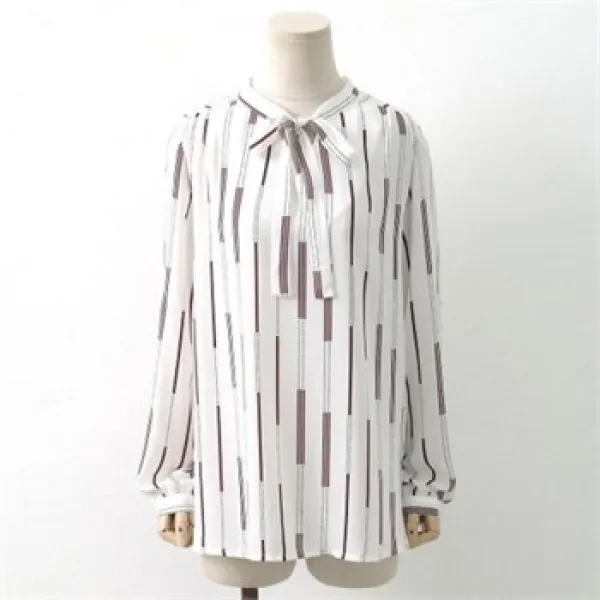 나야홍빅사이즈 가을 엣지 나염 줄지 블라우스 미시옷