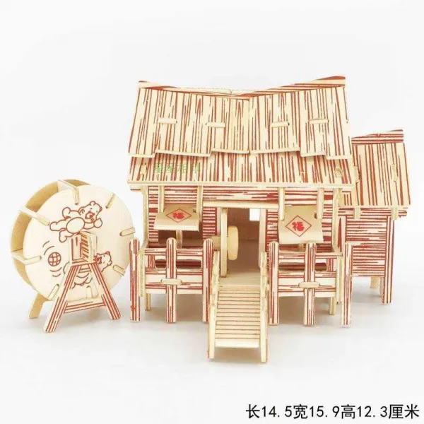 Dec.28 308번 우드 핸드메이드 입체형 집모형 나무모형 diy 빌라집 퍼즐 블록Z, 벌목 꾼 오 두 막
