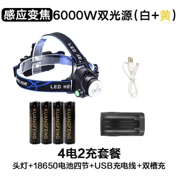 헤드랜턴 수리 구원 2020헤드라이트 러닝 강력한빛 탄광 충전 손전등 매우밝음 조명 led광부, T16-C25-B반응가능 6000W더블광원(흰빛+옐로우빛)20시간(