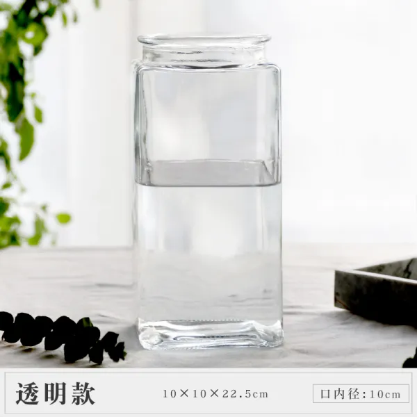 심플 스퀘어 유리 꽃병 ins 바람 투명 북유럽 수배병 진열품 꽃꽂이 기 거실 컬러 드라이, 투명 색작은사이즈