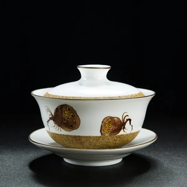 옛 망격 도자기 삼재 정요 핸드페인팅 연봉 도 흙 덮기 그릇 경 찻사발 컵 손에 물집 매긴 페인팅 덮개 접시 145ml