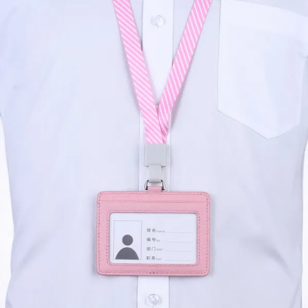 Cardfuss 카푸스 비지니스 스트라이프 단가라 소녀 번호표 리얼가죽 소가죽 흉부위 담당자 가이드증 공연 증서 출입 문금 Z8 핑크 가로 _5646 핑크 걸개