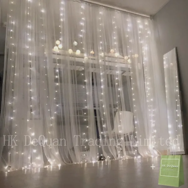KELAKE LED 와이어 전구 커튼조명 USB 리모컨 타입 방수형 300구 3*3m ( 걸이와 리모컨을 포함합니다), 3m 300구흰색