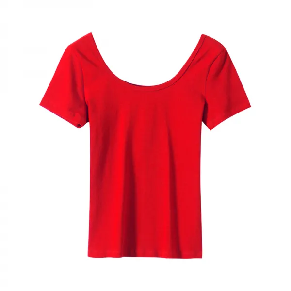 마멜뷰 베이직 U넥 티셔츠 화이트 티 여 반팔 브이넥 타이즈 U넥 슬림핏