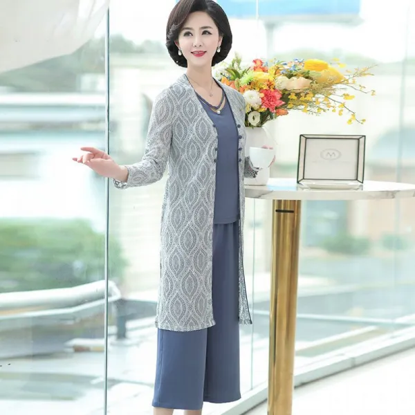 여성 조끼 캐주얼 와이드 바지 얇은 가디건 3피스