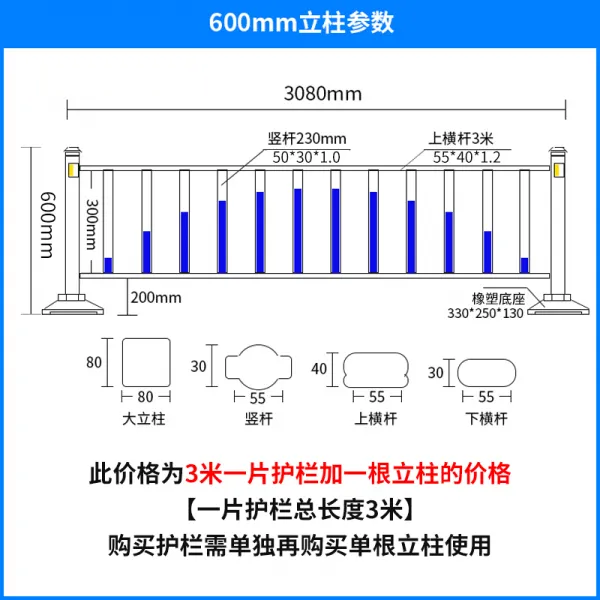 도시 시정 보호 도로 교통난 전 충돌방지 헤어지다 아연도금 스틴 V 잔디밭 격둘레, 두꺼운 3000 *600 *1.2mm