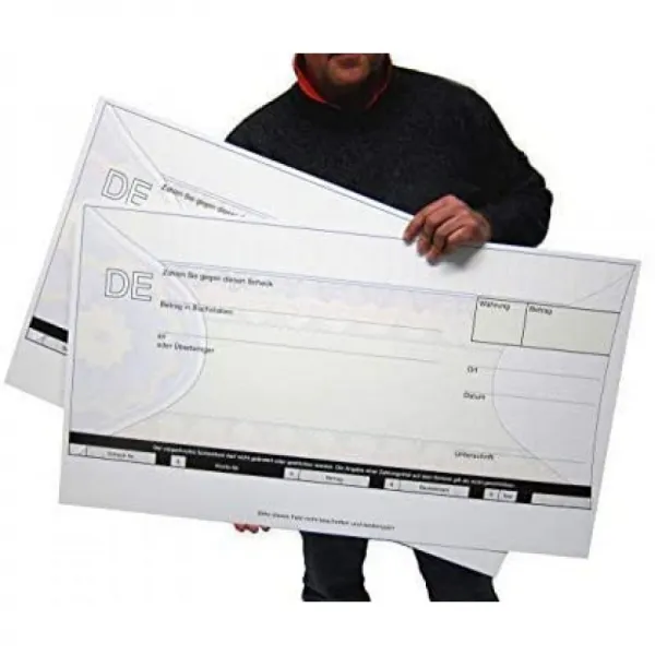 2 PC 메가 수표 XXXL PR 수표 100 x 56cm 기부 수표 Deckoscheck 유로파 체크 사진 확인 기증자 수표, 단일상품