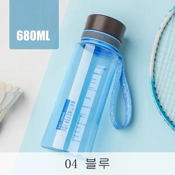뉴타임즈2 스포츠 물병 대용량 운동물 컵 남 녀 학생 쉽게 컵 던지지 방지 심플 참신하고 맑은 모계 휴대용 플라스틱 컵 XZ04 A10, 04 블루