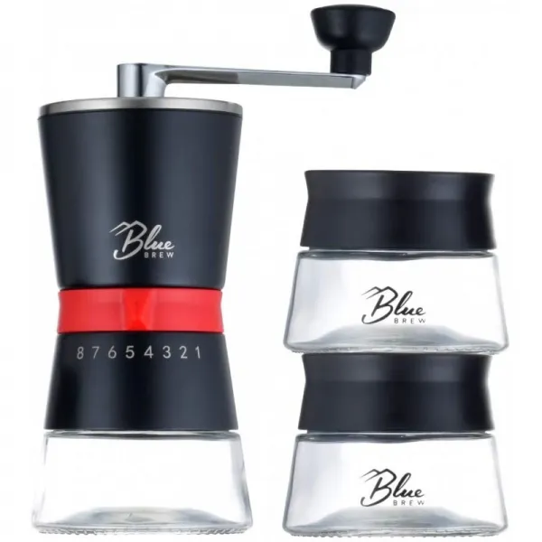 BLUE BREW BB1007 원뿔형 세라믹 버 및 2 개의 밀폐 유리 용기가있는 장인 커피 그라인더 2.2 fl oz 검은 색, 단일옵션