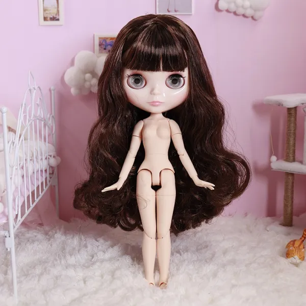 DBSBLYTHE 숏 봉제인형 화이트 피부 관절 나체 가 화장을 고치다 전용 여 옷을갈아입다, 갈색 블랙 갈색 블랙 숏 봉제인형 누드  _9적수 조