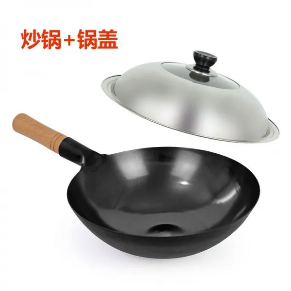 가스레인지덮개 노점 볶은냄비 가정용 솥 호텔 큰국자 냄비달라붙지않는 가스레인지 식당, T07-34CM쇠 냄비(끓는점)+콤비네이션 커버