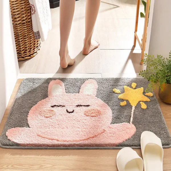 욕실발매트 애니매이션 새끼토끼 화장실 문입구 물흡수 바닥매트 욕실 발매트 미끄럼방지패드 거실 진입문 카페트 C18 스타 토끼 T02 500x800mm급속히 물흡수 발