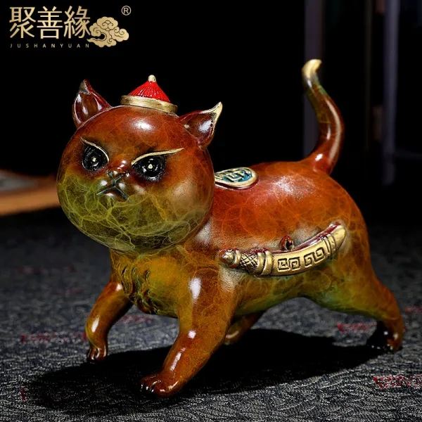 패션 직구 전동 사향고양이 거실 진열 장식품 신 중국식 실내 술장 독창적 기프트 마네키 소품 취급함 구리 사향고양이 냉혈 13 *6*1