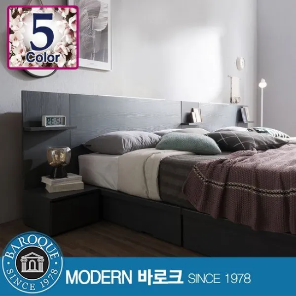 모던바로크 베니스 LED조명 퀸 평상형침대+협탁/Q3, 화이트