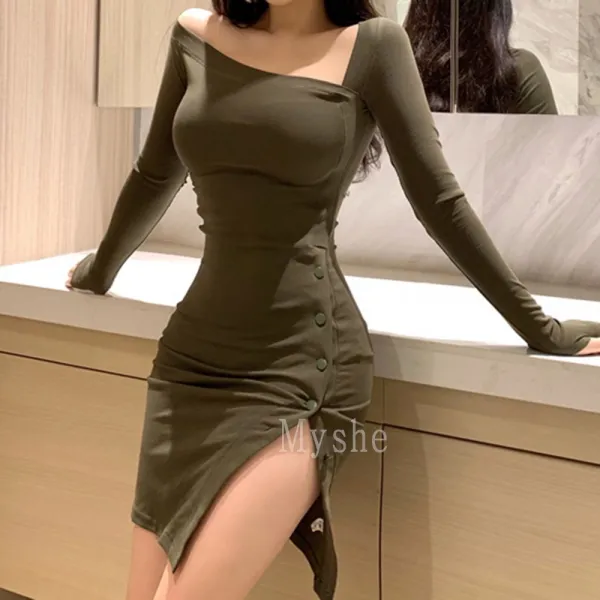 Myshe 여성 색시 레깅스 긴소매 슬림핏 홀복 클럽룩 원피스 JXAP9 SQ506XG02