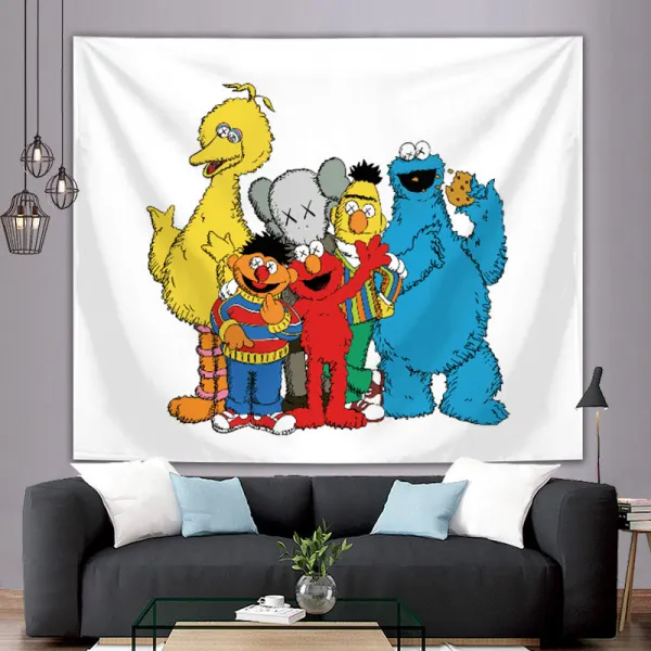 km22 민자벽면 드랜드 참깨길 KAWS 배경천 걸이 패브릭 SUPREME 태피스트리 장식 침대머리 배치 기숙사 개조함, 횡대참깨길일가인200*150cm장착가방_별