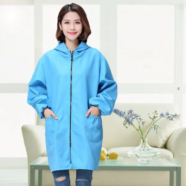 여자유니폼 후드 앞치마 긴팔 성인 커버 여성 주방 지퍼 오염방지 방수 작업복