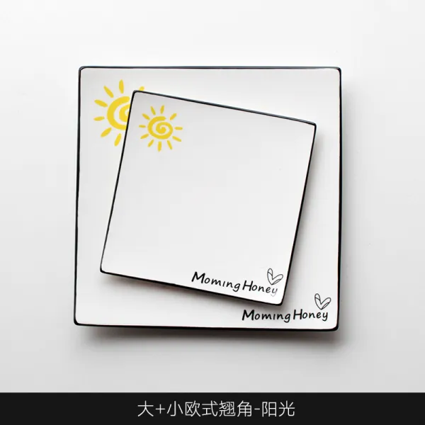 더블유컴퍼니 서양식 노르딕 접시그릇 무드 독창적 인싸템 자기식기 요리 식판 도자기공방 아침대용식 네모난, 빅 _숏 유러피안 들머리 접시 （햇빛