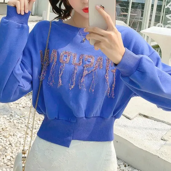 kirahosi 가을 여성 캐주얼 크롭티 라운드 티셔츠 Ddzxku + 덧신증정