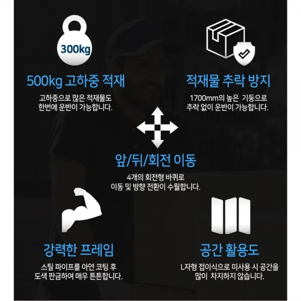 비앤제이 빠른이동 500kg적재 백화점 운반대차 대 소형 운반구, 1개