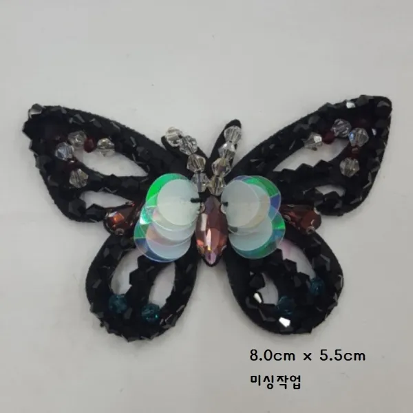 (와펜 이솔) 비즈 와펜 패치, 13 비즈 블랙나비, 1개
