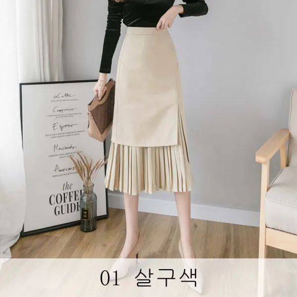 뉴타임인터내셔널 불규칙적인 봄 스커트 플리츠 스커트 여성 봄 여름 허리둘레 롱 ST04 A28