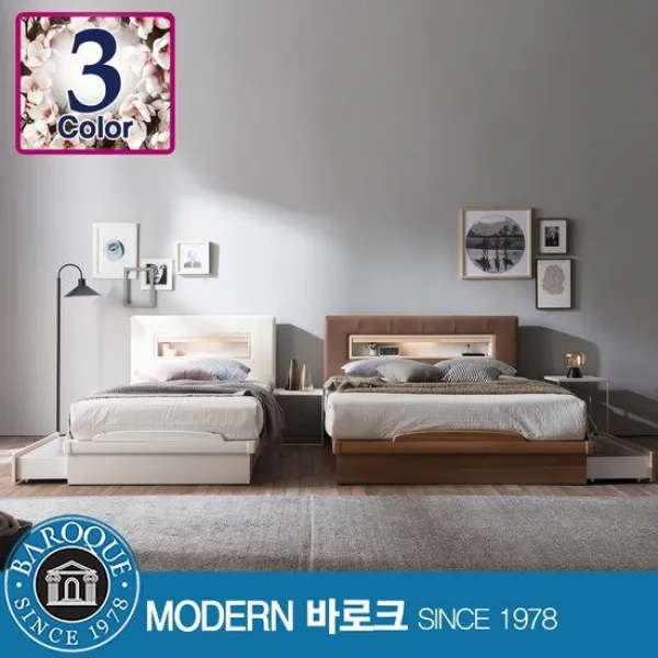 모던바로크 모리스 LED조명 퀸 서랍침대 / 프레임, 그레이