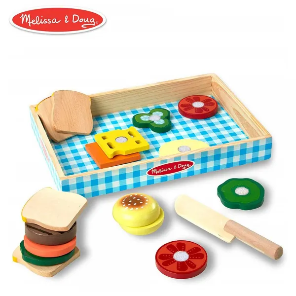 Melissa & Doug [WHATBOX]Melissa Sandwich-Making Set 멜리사 더그 샌드위치 제작 세트(목제 놀이 음식 목재 보관함 재료 16개) 주방놀이