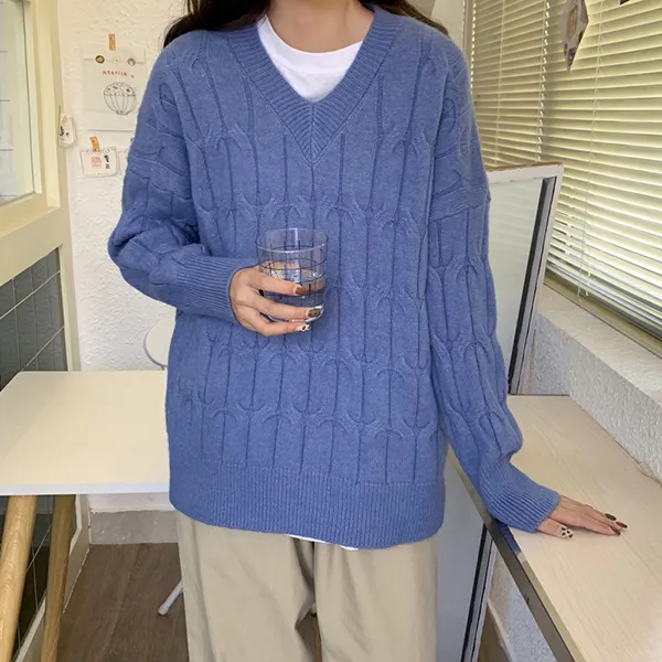 마이드림 여성 가을 겨울 단색 파스텔 스웨터 따뜻한 긴소매 긴팔 브이넥 라운드넥 니트 9 Y