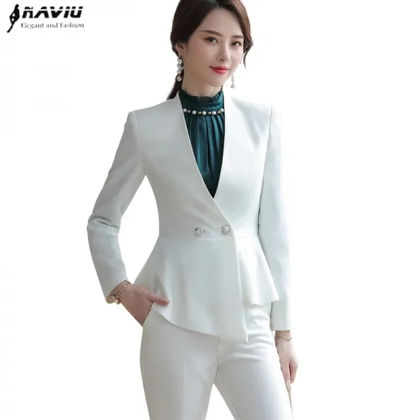 Naviu 새로운 패션 높은 품질 여성 두 조각 의상 긴 소매 자 켓과 바지 Office 숙 녀 공식적인 작업 착용에 대 한 설정