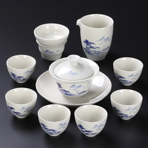 문스토어 Moon스토어 도자기다기세트 농구 복권 페인팅 국유 회차 심플 궁푸차 풀 티 뚜껑공기 다관 10 헤드 페인팅 블루 채색 초목회