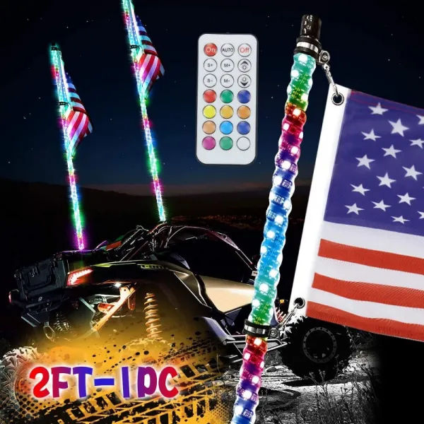 Yewhis 2ft 0.6m 점등된 Whips Rf 리모컨 Rgb Led 점등 오프로드 차량 Atv Utv Rzr 지프 트럭 둔치용 데이킹/차싱 광 Led 안 1