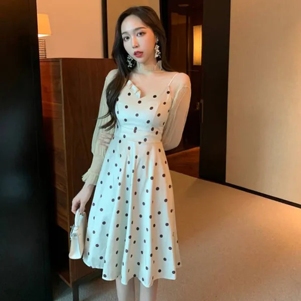 패션이루 도트 시스루 프릴 블라우스 원피스 나시 여성 슬림핏