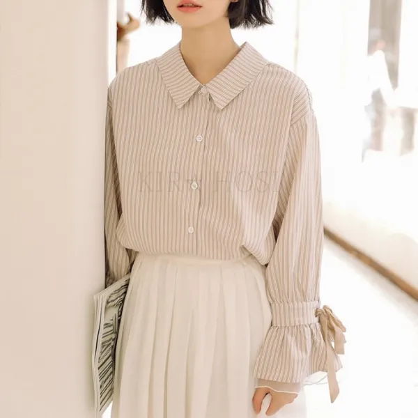 Kirahosi 명진 봄 가을 여성 여자 스트라이프 셔츠 예쁜 블라우스 118 Dpfxay