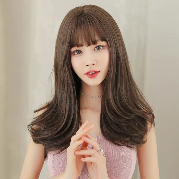 가발 여자 긴 머리 웨이브 풀오버 머리끝 뒤집기 유행 긴 머리 흐트러지다 자연스럽다 정수리 머리띠 도매, 검정색