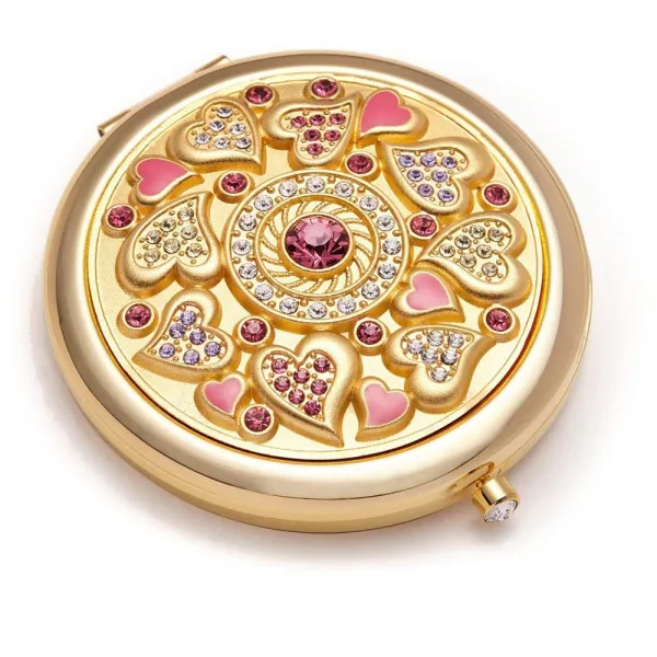 그녀의 Nmt 소형 지갑 거울 24k 금 전기 판을위한 낭만주의 선물은 확대 다이아몬드 잠그는 걸쇠를 가진 2 개의 명확한 명확한 반영을 P0235075khh7yk3 기본