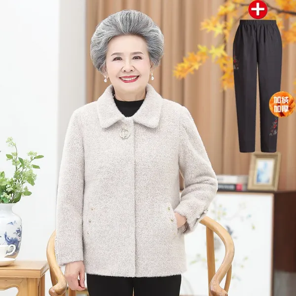 돈벼락몰 싱글코트패션 중노년층 밍크 털 숏 할머자 겨울 가을 옷 노인 더플 상의 여성의류