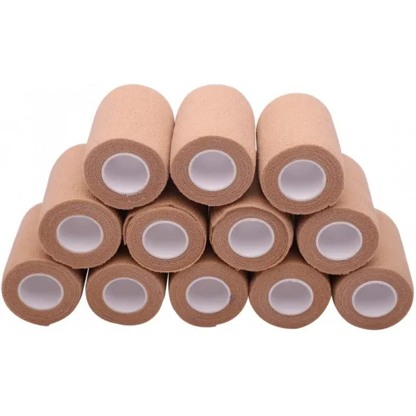 응집력 탄성 접착제 밴드 7.5cm x 450cm 붕대 응급 처치 스포츠의료 붕대 12 롤 (베이지 색), 1
