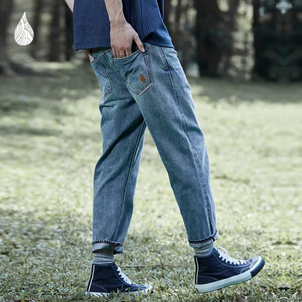 럽럽코코 가을청바지 13OZ 워싱 적이단녕 9부바지 블루 포목실 조기배 소 농장 신 측면 공격수 남자