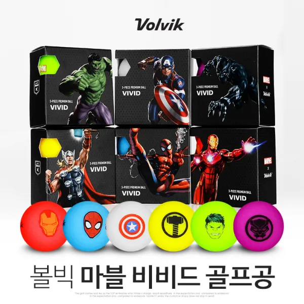볼빅 정품 비비드 마블 캐릭터 3피스 골프공 4구세트 Joa 아이언맨