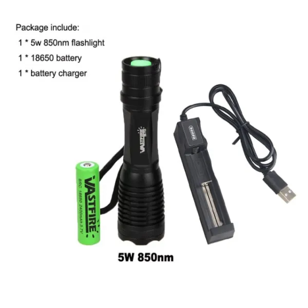 18650 IR 나이트 비전 손전등 5W 940nm 5W 850nm LED Zoomable 적외선 방사선 랜턴 전술 사냥 토치 + 총 마, 03 850nm Package2_01 CHINA