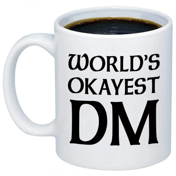 던전 마스터 선물 세계 okayest dm 커피 머그잔 재미 있은 d20 주사위 롤 플레잉 nerdy 11oz 컵