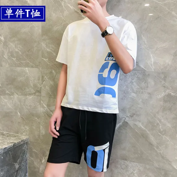 잘 생긴 여름 정장 트렌드와 트렌디 한 남자의 반소매 T 셔츠 남성 그물 빨간색 느슨한 동정심 셔츠 남성 정장, 90 화이트 (T 셔츠) + XL