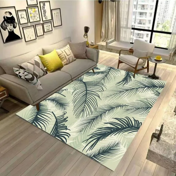 신형 거실 카펫 민족 현대 심플한 탁자 카펫 가정용 침대 옆 깔개 전원 침실 블랙 데이지 MM x MM, 연한 베이지색에 흰 잎사귀가 가득하다