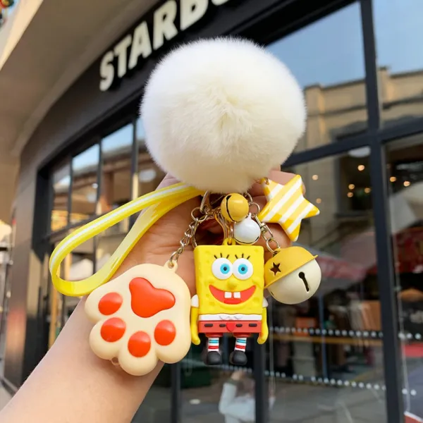 스펀지밥 뚱이 아뇨 뚱인데요 캐릭터 피규어 귀여운 예쁜 키링 차키홀더 열쇠고리 키체인, 1개, 스폰지밥 아광령 노란 고양이 발톱 모양 쌀방울