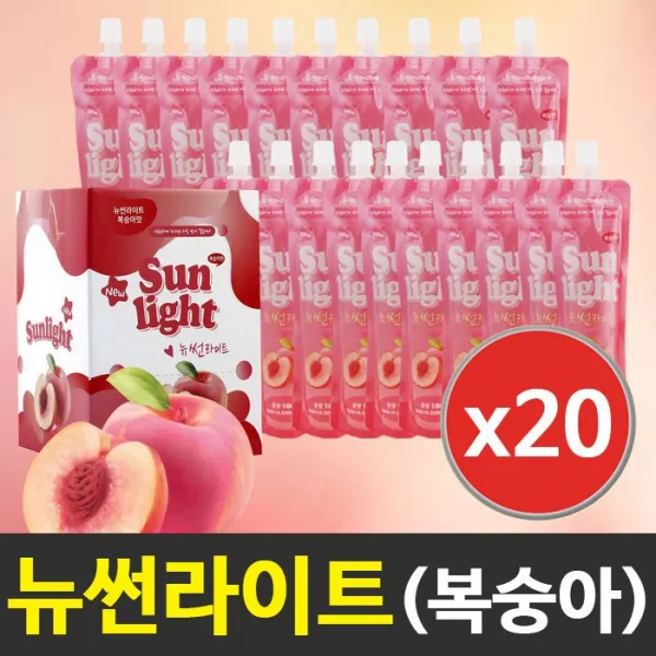 (주)끄레몽F&B 뉴썬라이트 복숭아맛 100ml (유통기한 임박 20. 10. 22), 20개