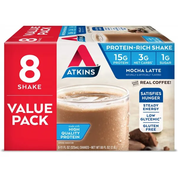 Atkins Gluten Free Protein Rich Shake 모카 라떼 케토 프렌 들리 8 카운트 1